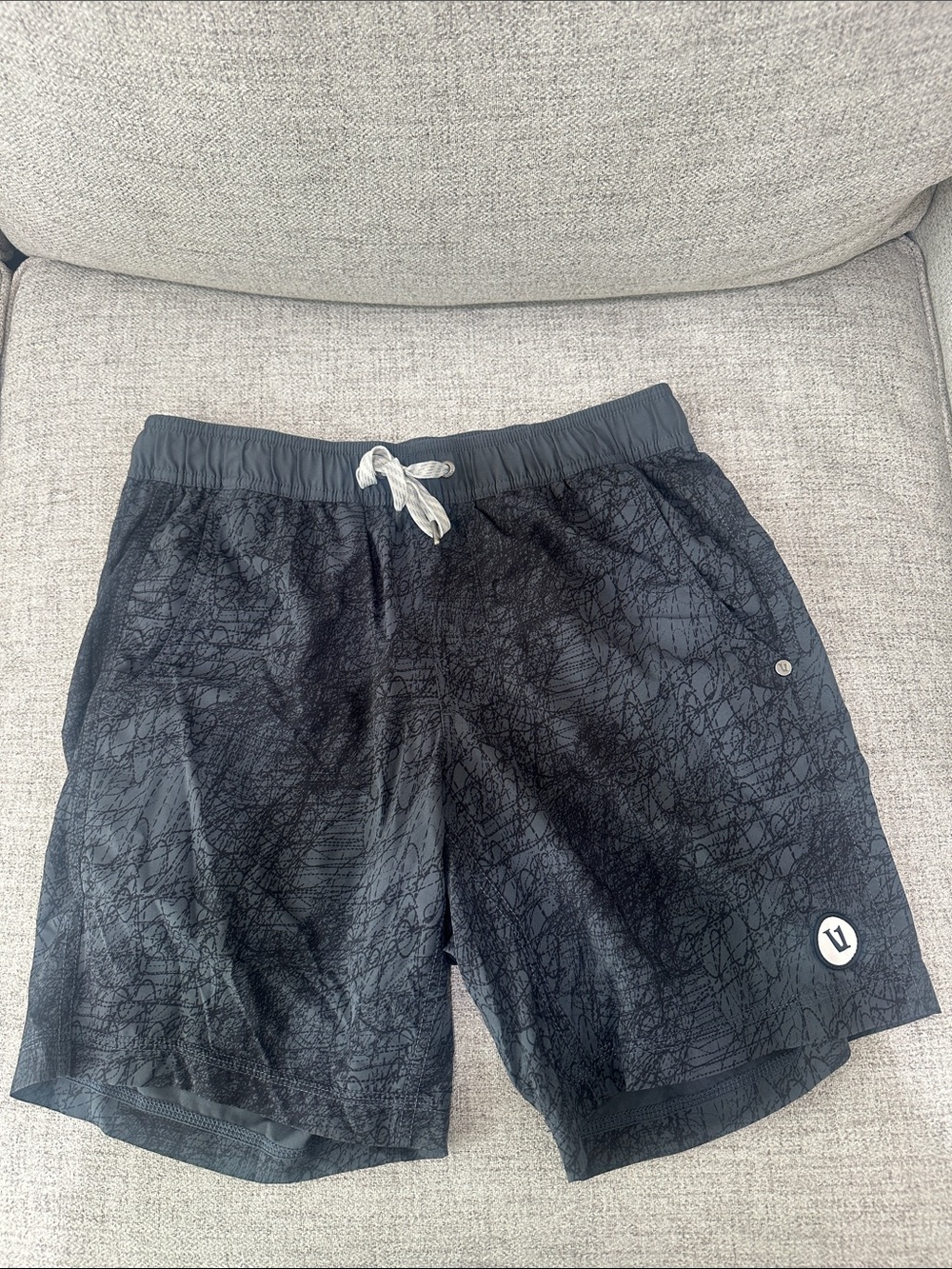 Vuori Men's Black Patterned Shorts- Vilebrequin Style